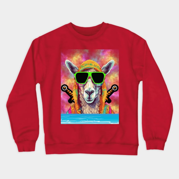 Llama Ninja Crewneck Sweatshirt by Modern Designs And Art